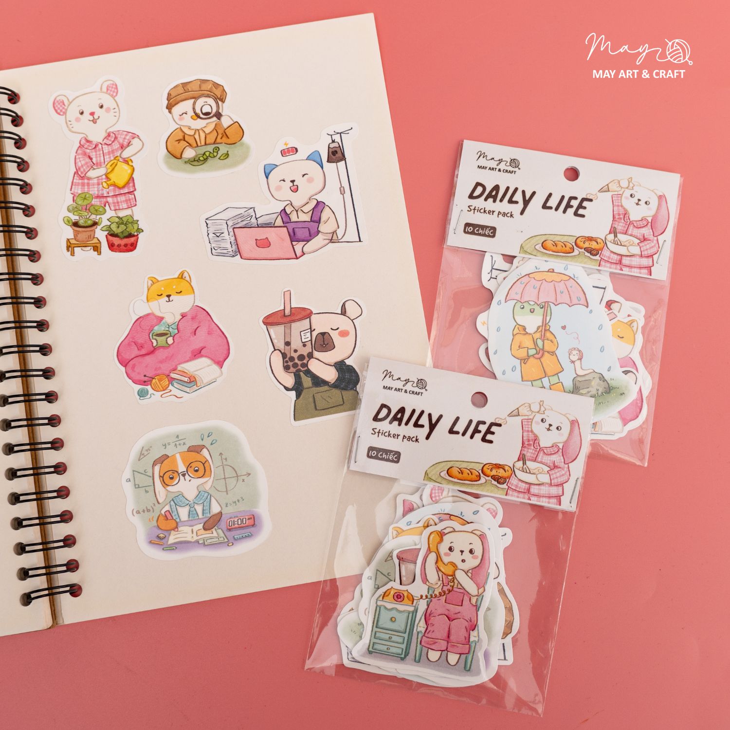 Bộ sticker 10 hình thú bông vải Tiệm Tạp Hóa Nhà May