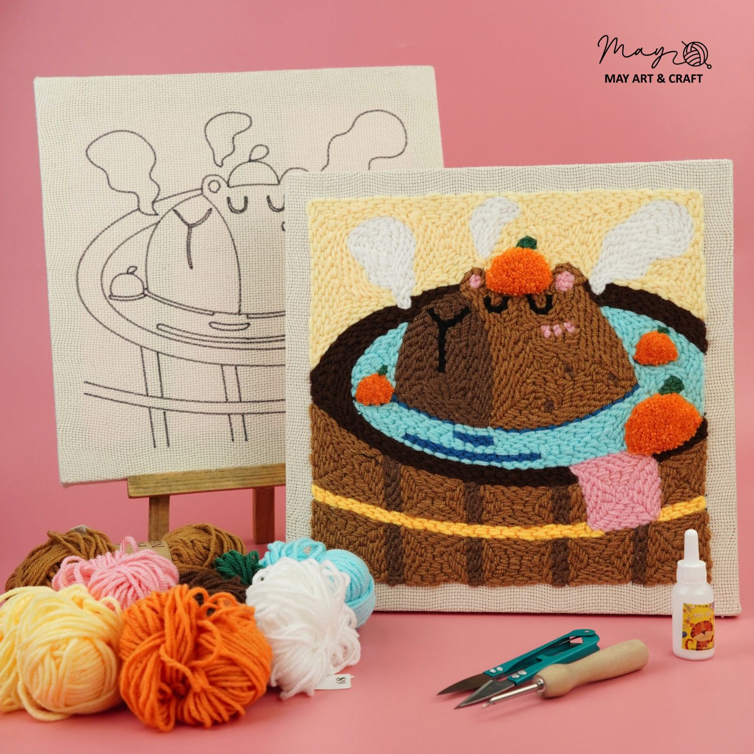 Set thêu tranh len nổi khung gỗ (punch needle) nhiều mẫu