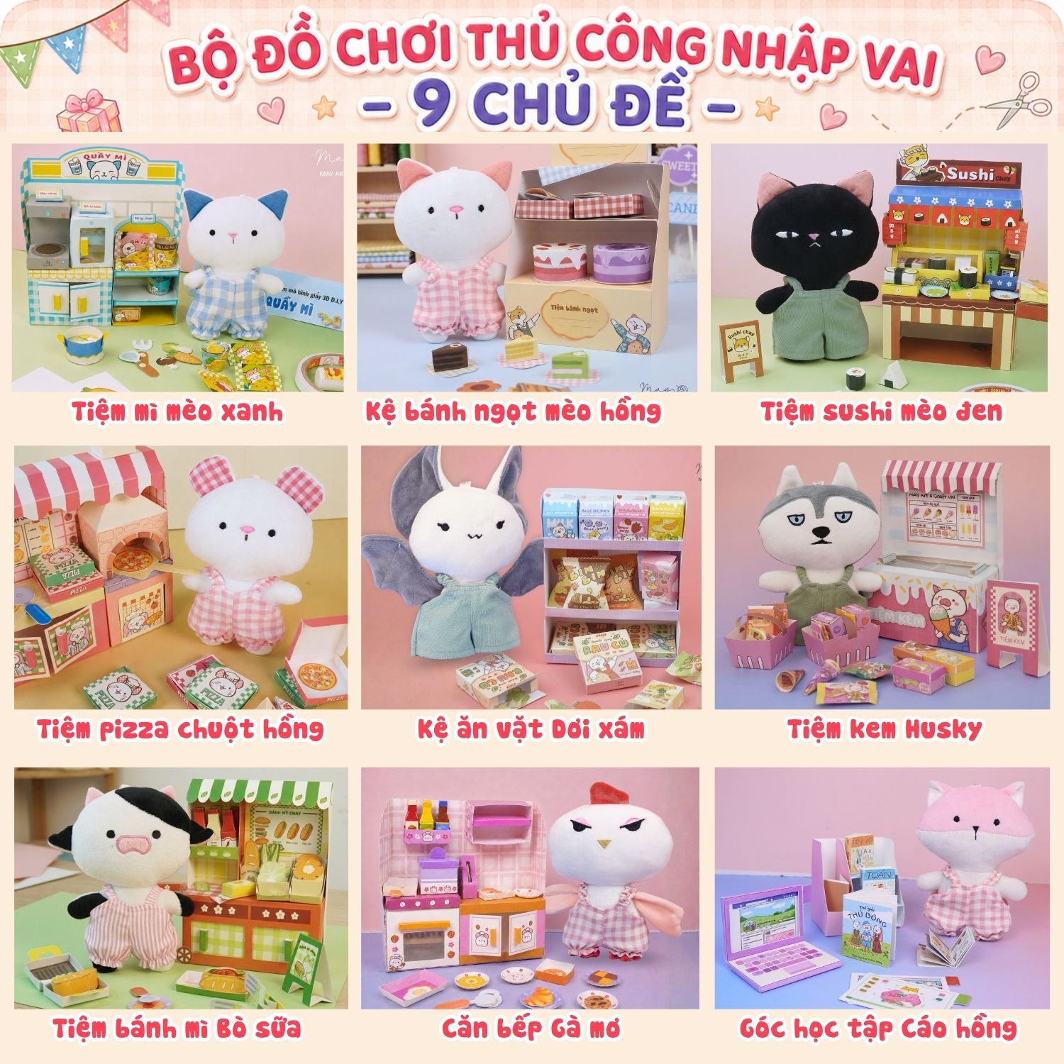 Bộ đồ chơi thủ công nhập vai với thú bông mini Tiệm tạp hoá nhà May