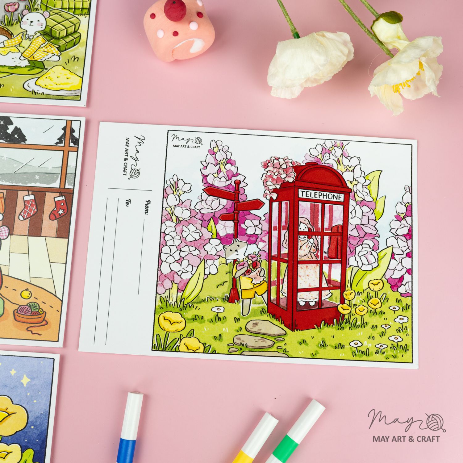 Bộ tranh tô màu postcard 4 mùa lễ hội