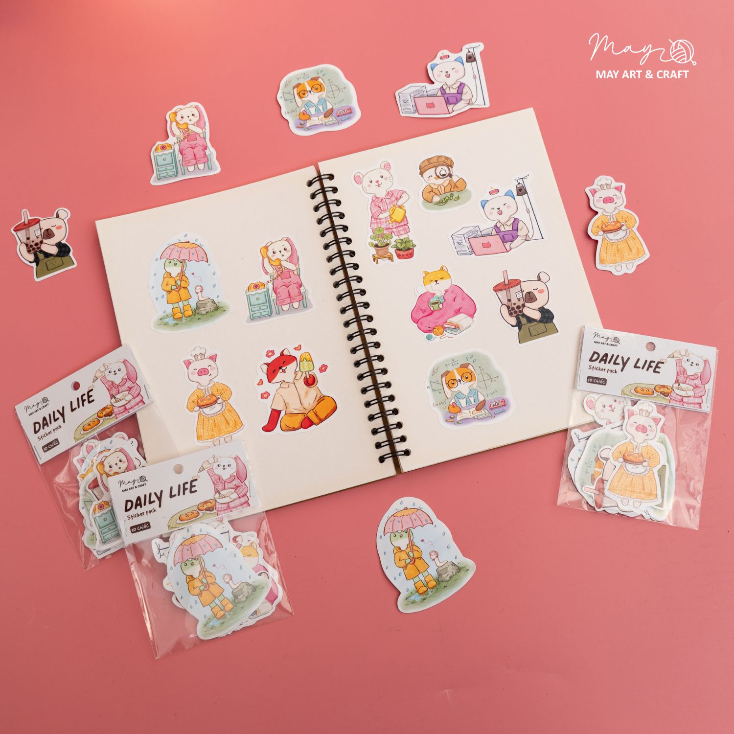 Bộ sticker 10 hình thú bông vải Tiệm Tạp Hóa Nhà May