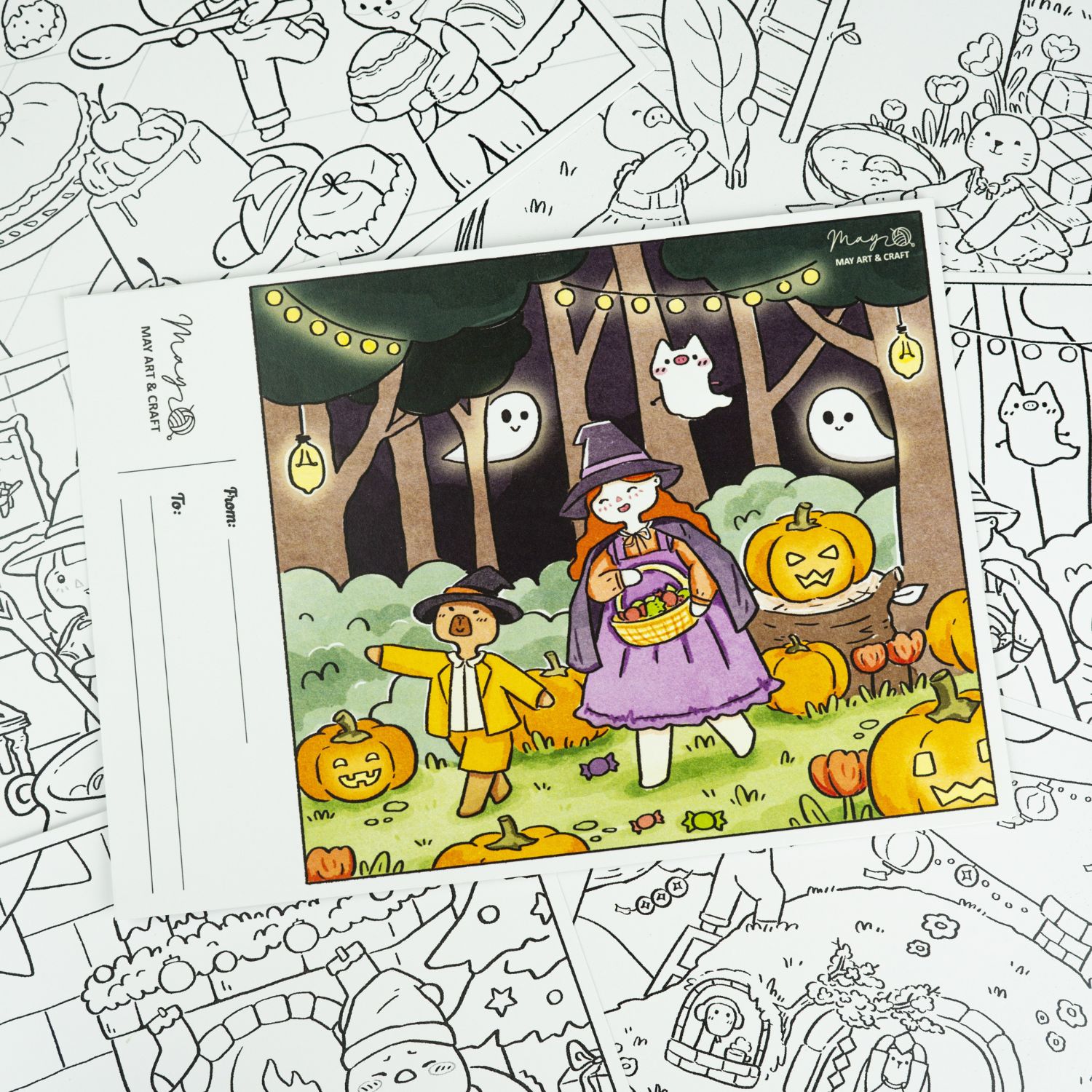 Bộ tranh tô màu postcard 4 mùa lễ hội