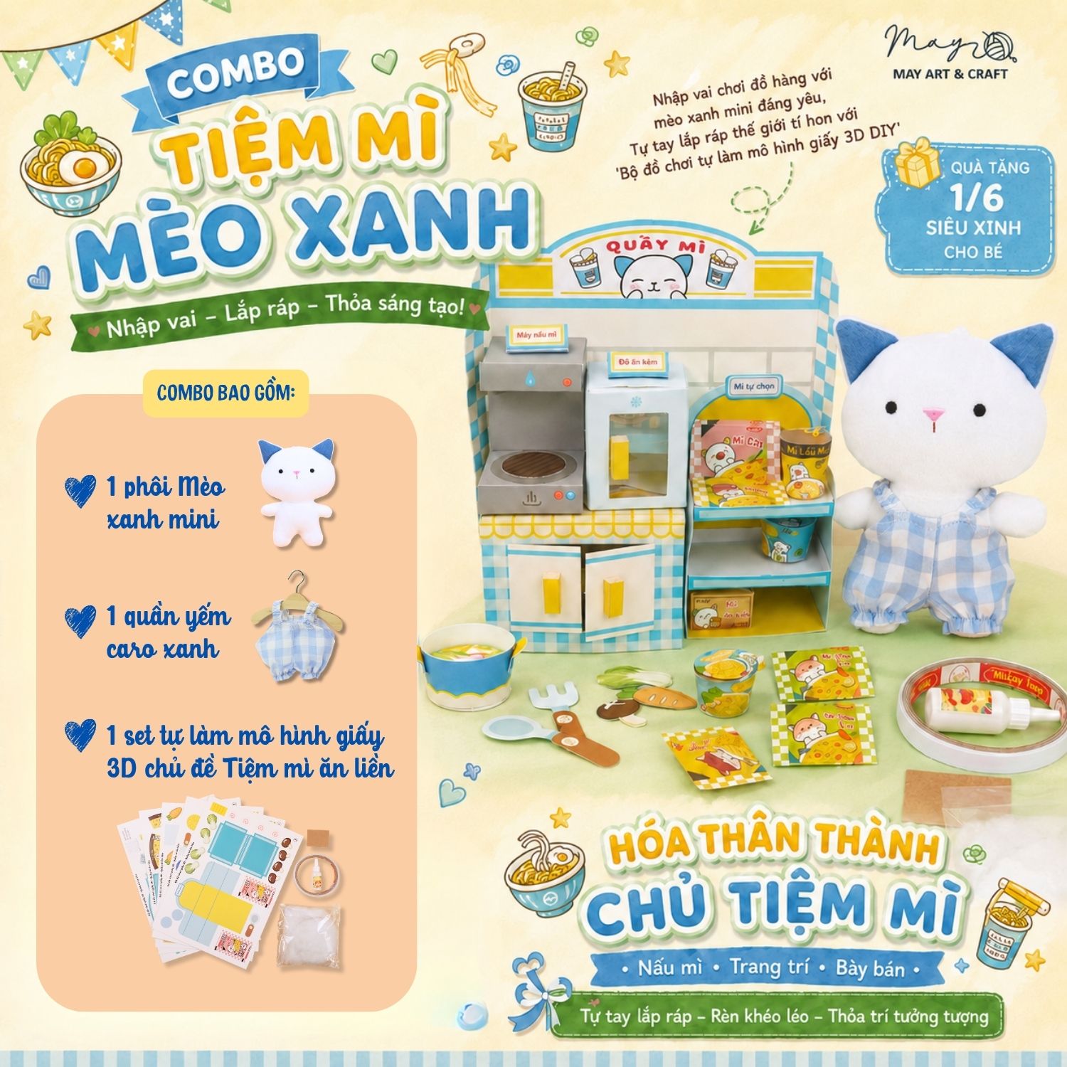 Bộ đồ chơi thủ công nhập vai với thú bông mini Tiệm tạp hoá nhà May