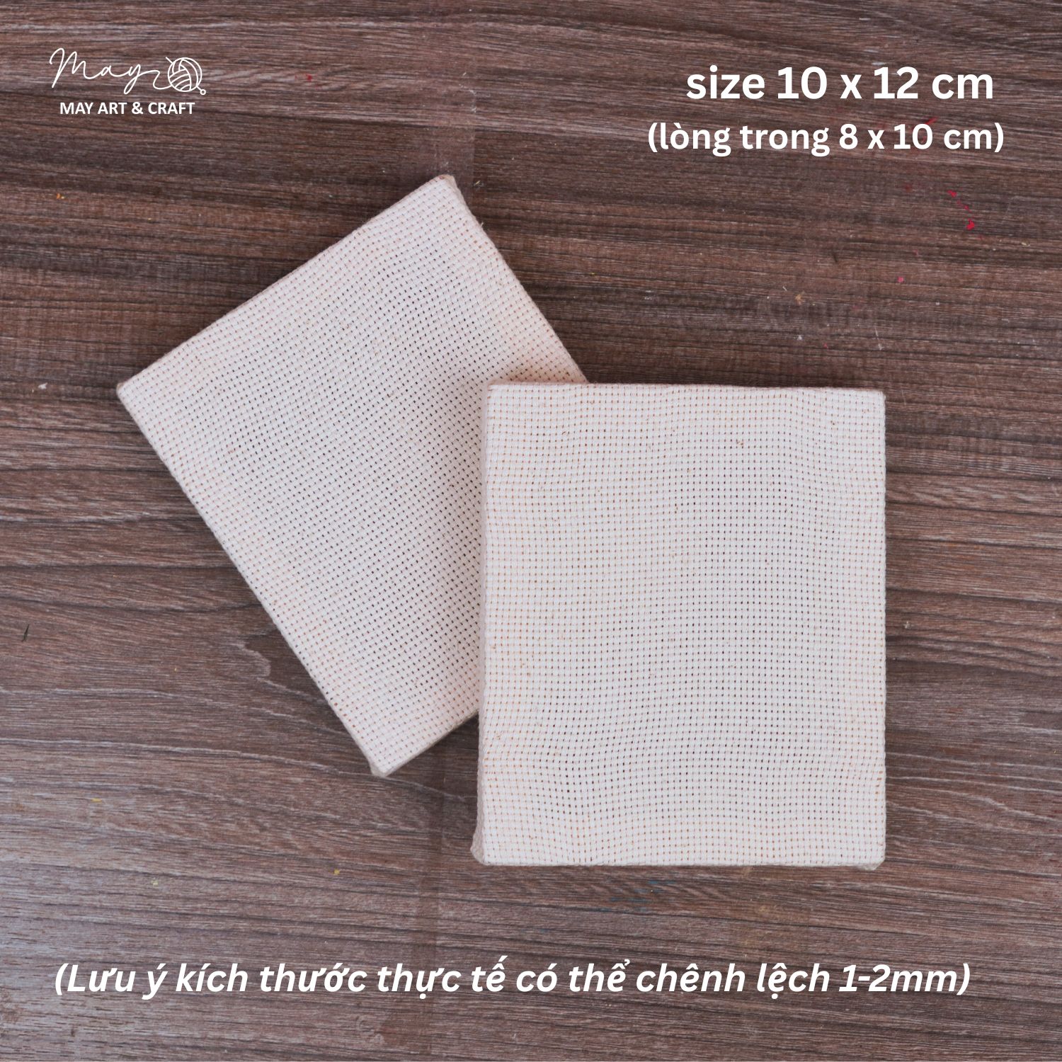 Khung gỗ căng vải thô mộc, vải aida loại mini dùng để thêu hoặc vẽ trang trí.