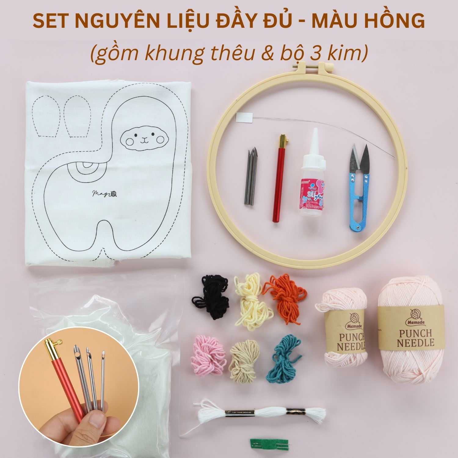 Bộ nguyên liệu làm thú bông Alpaca từ thêu len nổi punch needle