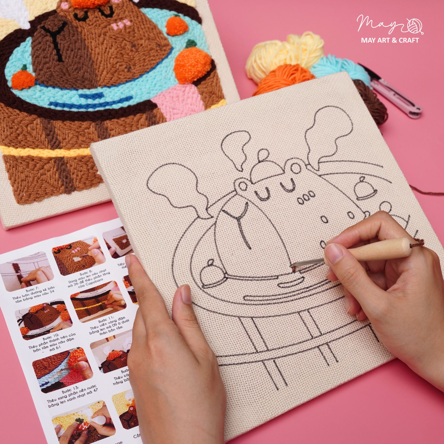 Set thêu tranh len nổi khung gỗ (punch needle) nhiều mẫu