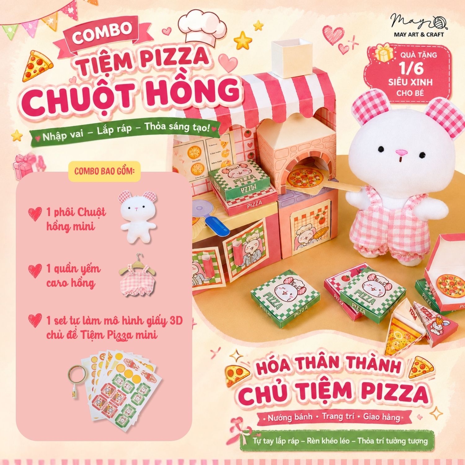 Bộ đồ chơi thủ công nhập vai với thú bông mini Tiệm tạp hoá nhà May