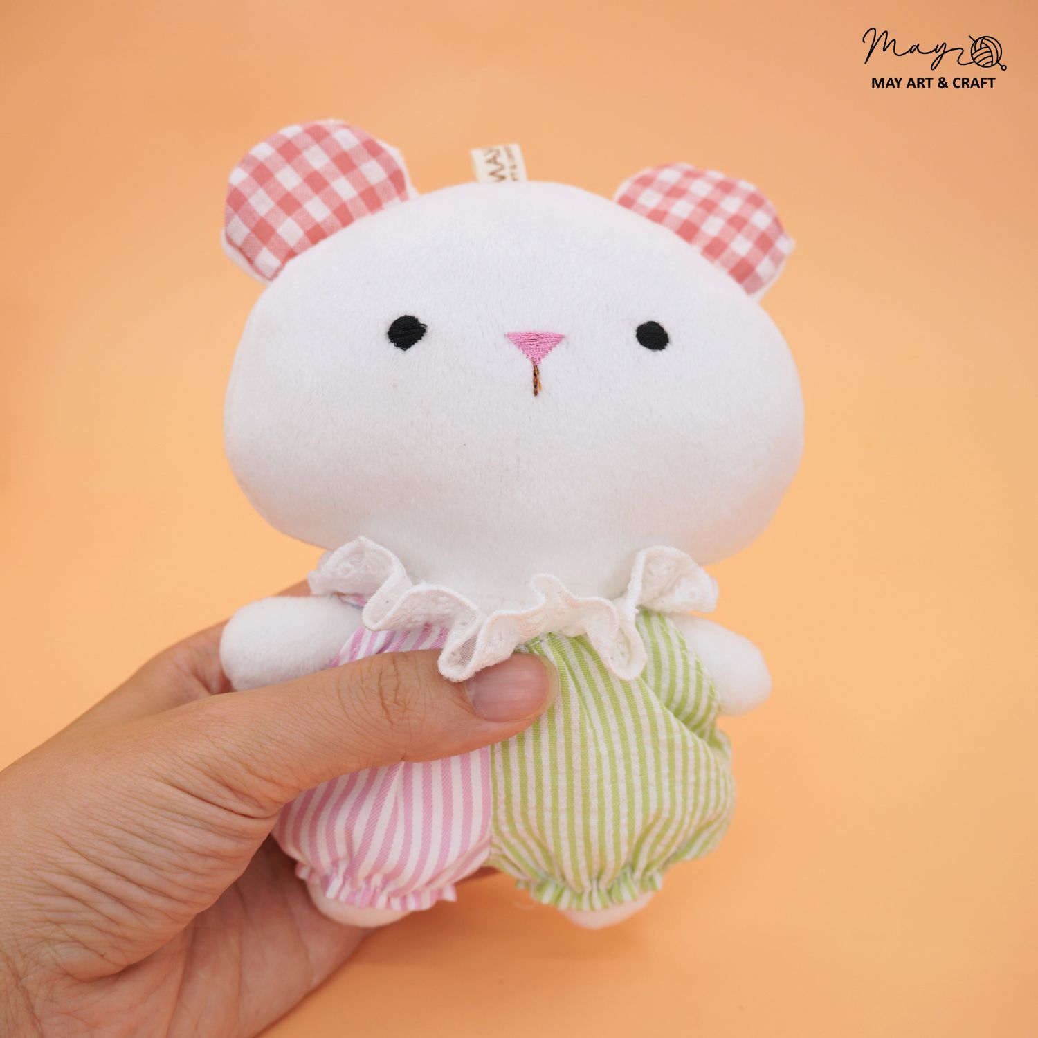 Yếm bí ngô cao cổ hoạ tiết sọc hồng phối sọc xanh lá cho thú bông mini