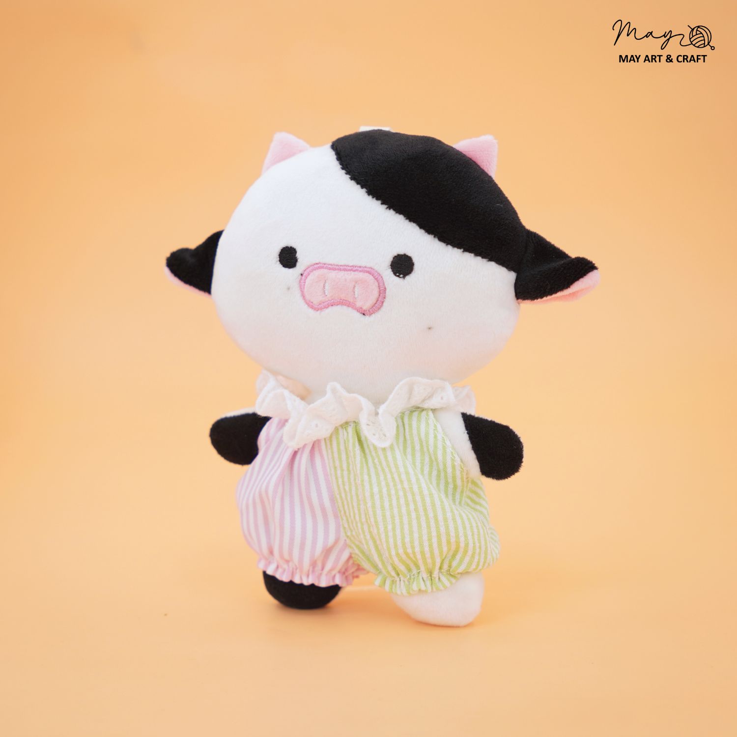 Yếm bí ngô cao cổ hoạ tiết sọc hồng phối sọc xanh lá cho thú bông mini