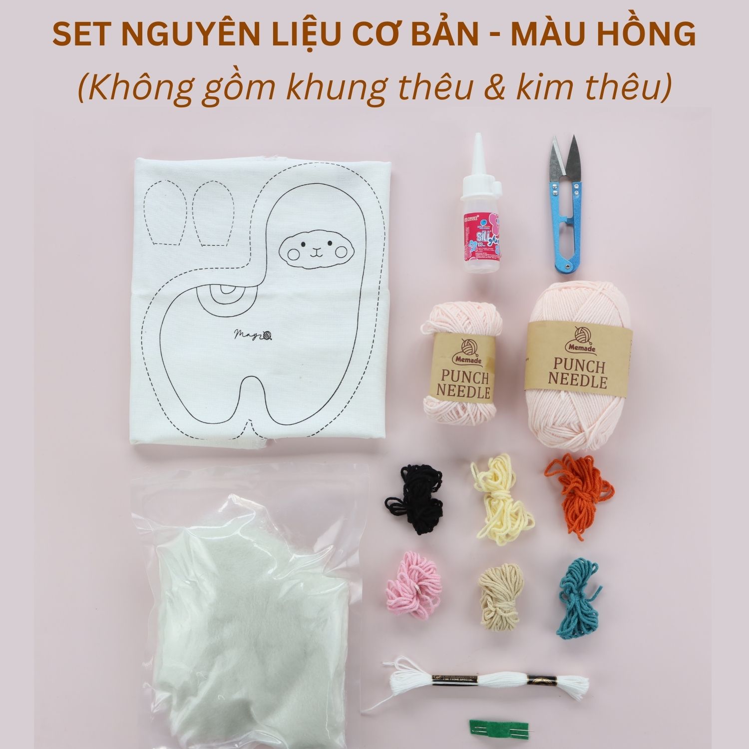 Bộ nguyên liệu làm thú bông Alpaca từ thêu len nổi punch needle