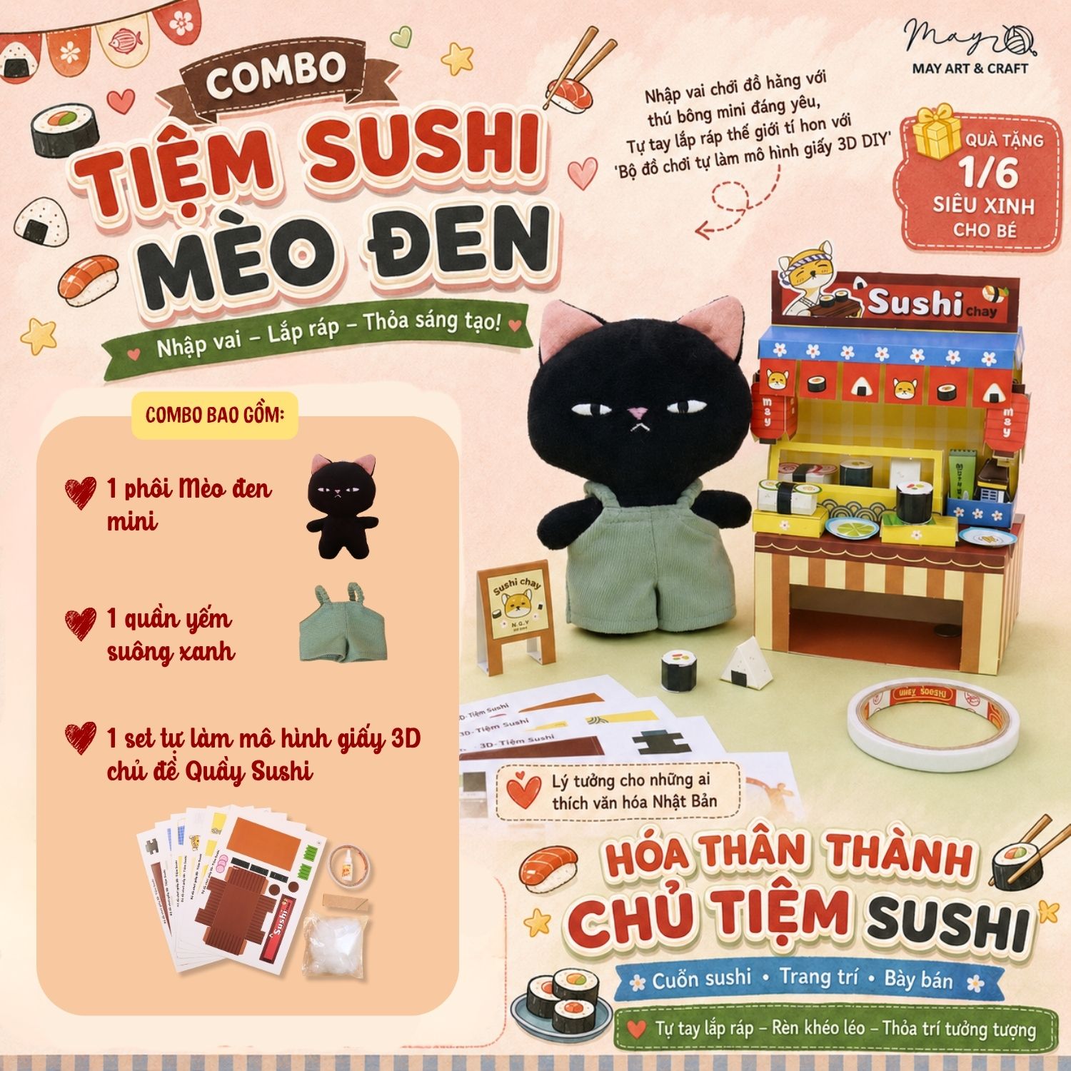 Bộ đồ chơi thủ công nhập vai với thú bông mini Tiệm tạp hoá nhà May