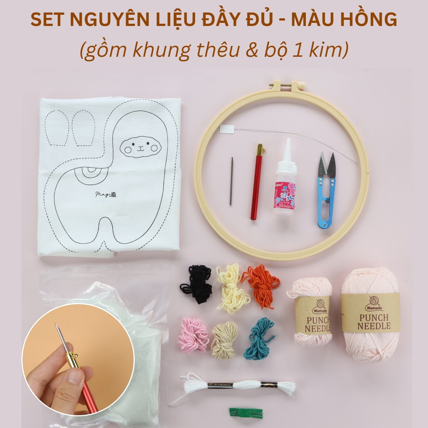 Bộ nguyên liệu làm thú bông Alpaca từ thêu len nổi punch needle