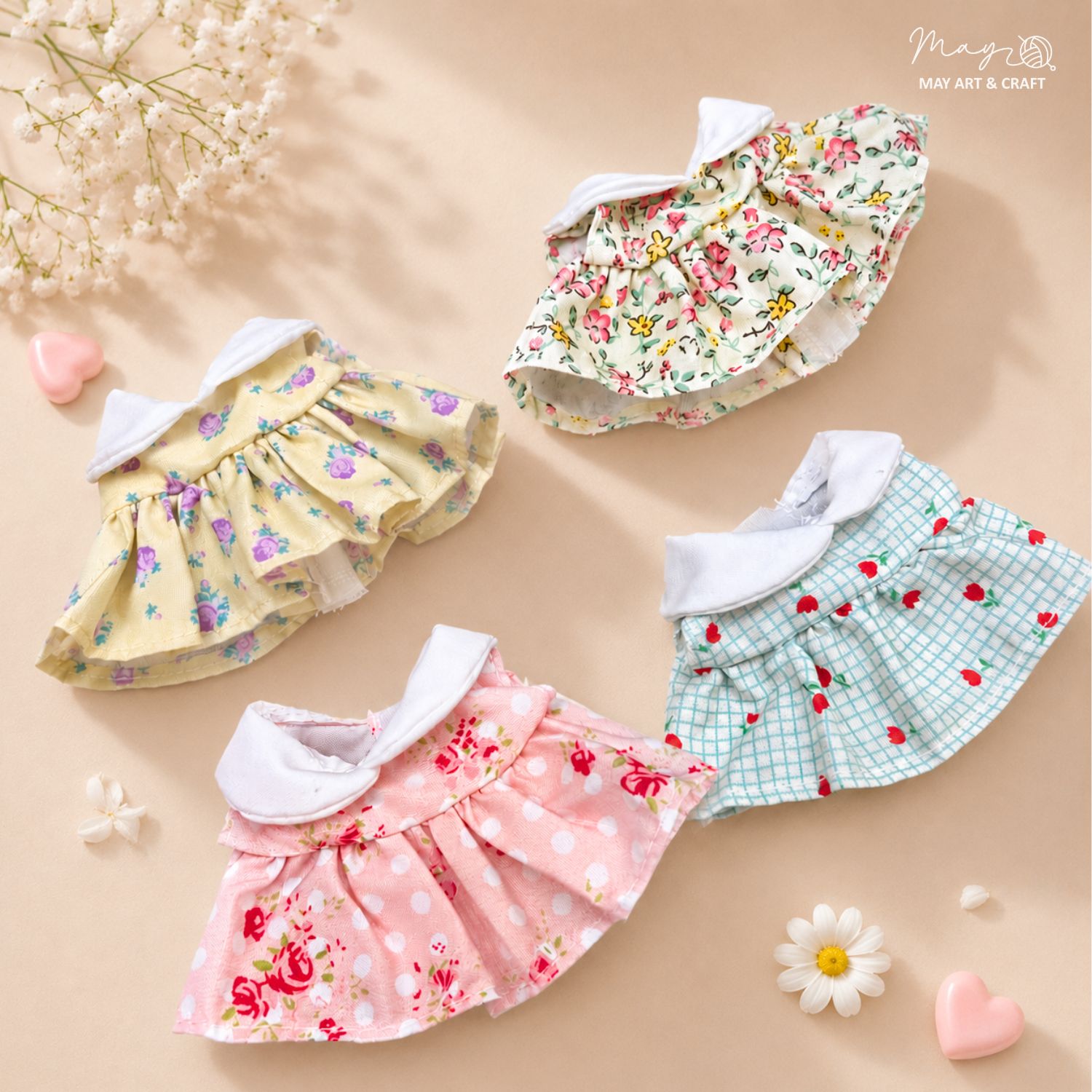 Váy liền cổ sen sát nách cho búp bê/gấu bông 15 -16 cm (Nhập khẩu)