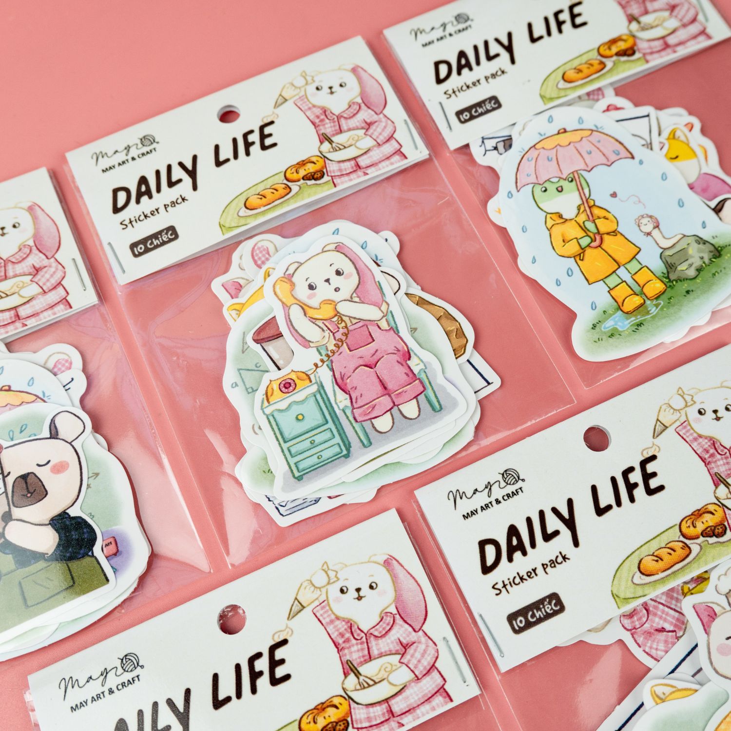 Bộ sticker 10 hình thú bông vải Tiệm Tạp Hóa Nhà May