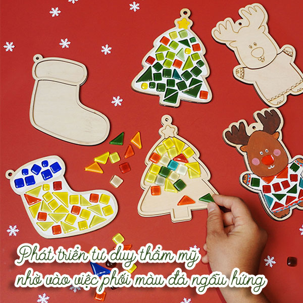 Set 3 hình khảm đá mosaic chủ đề Noel