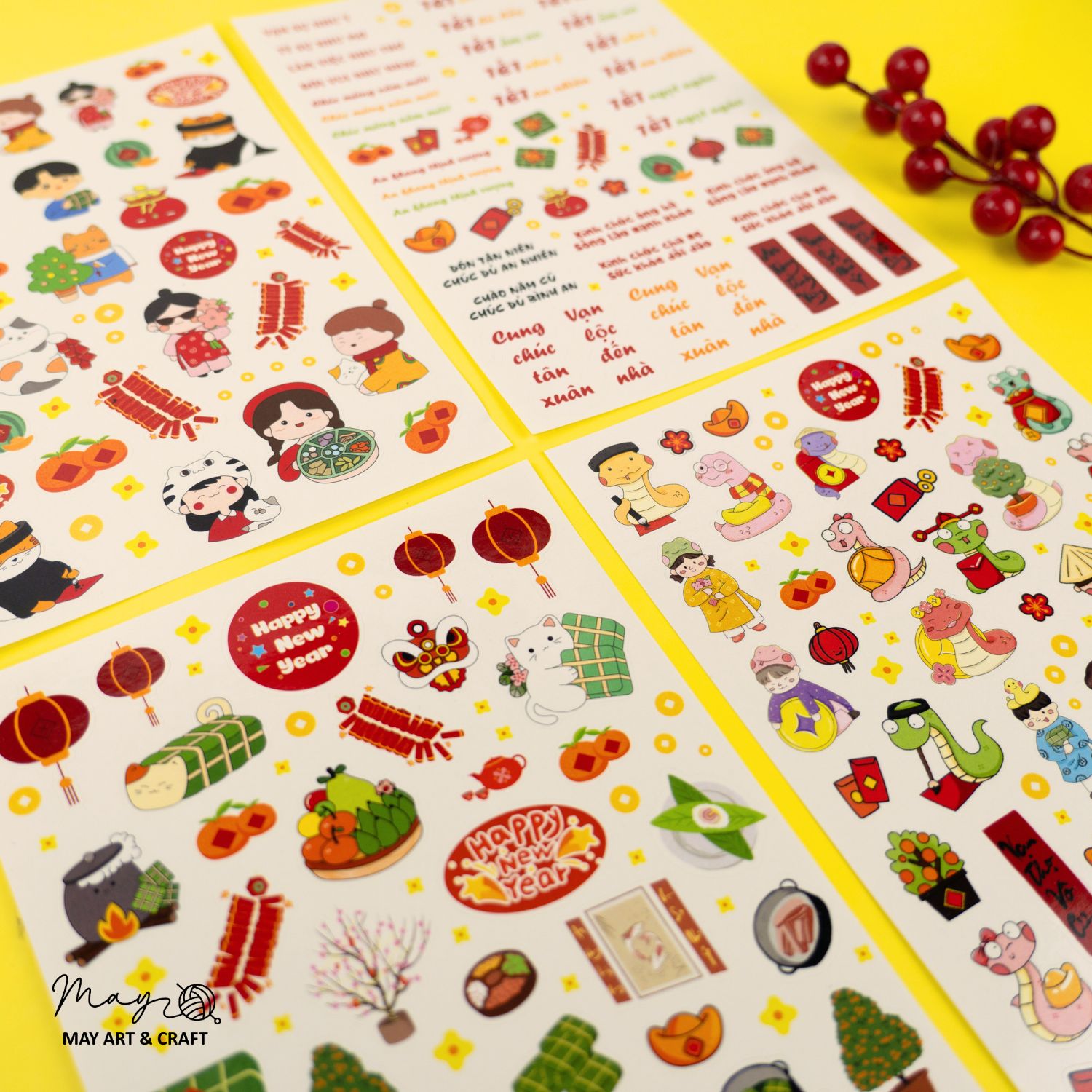 Set trang trí lì xì Tết (20 phôi lì xì + hơn 150 hình sticker)