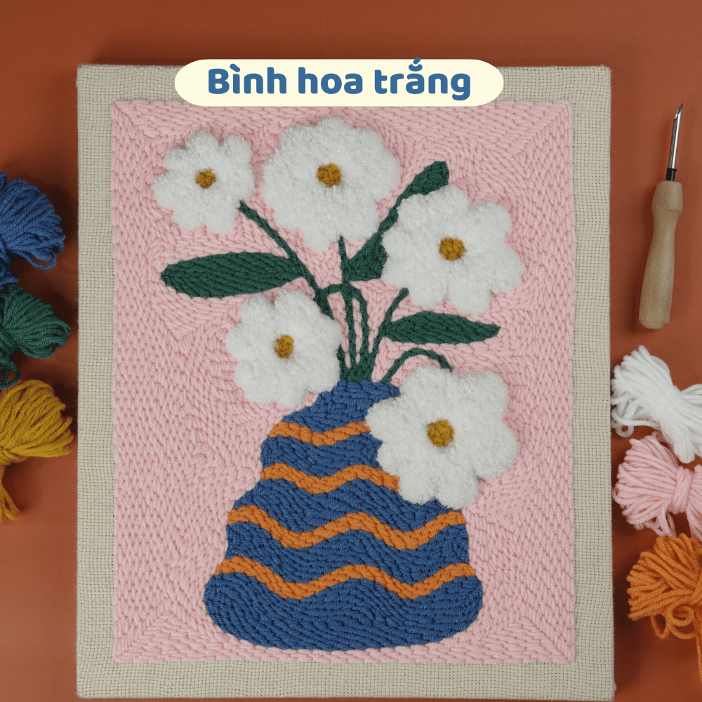 Set thêu tranh len nổi khung gỗ (punch needle) nhiều mẫu