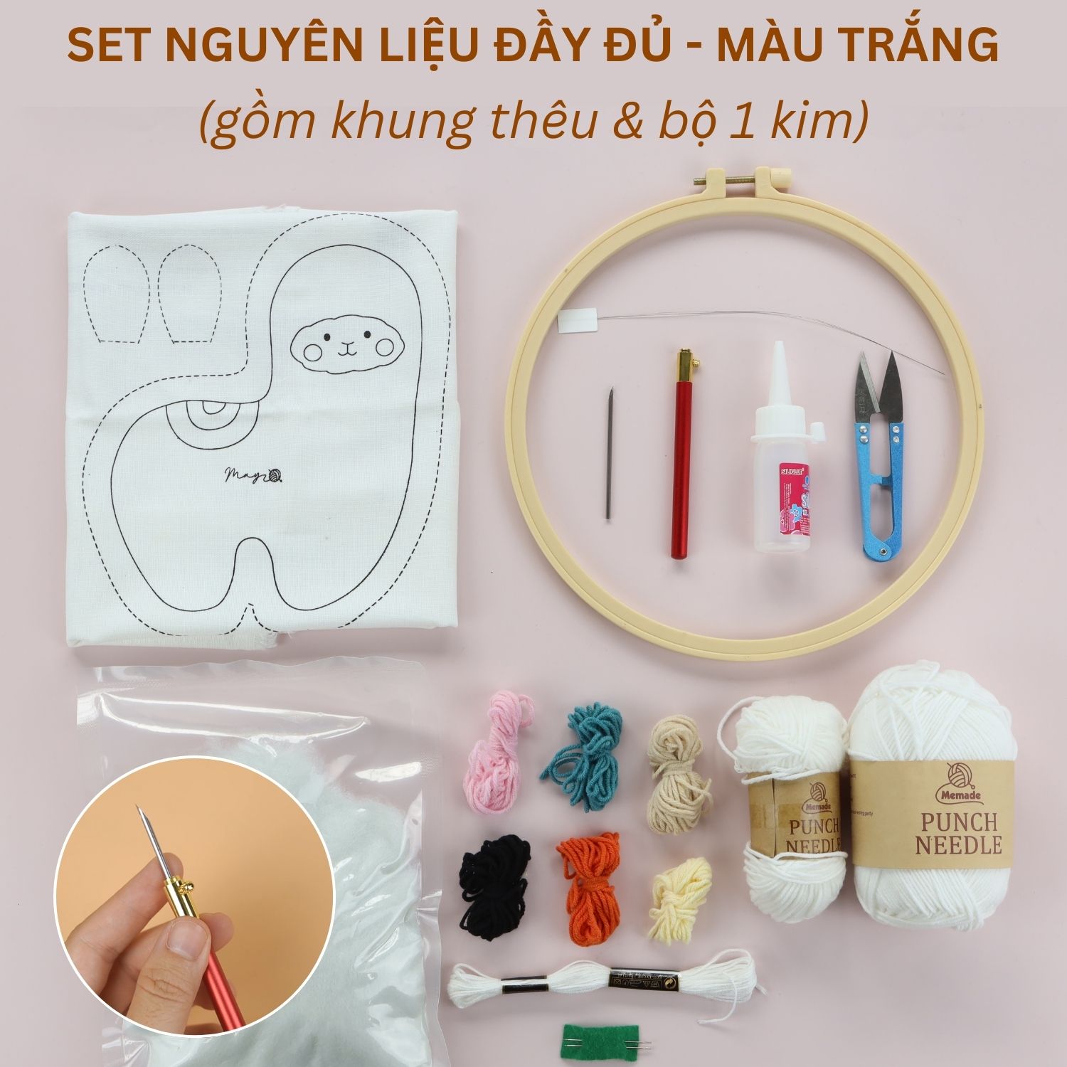 Bộ nguyên liệu làm thú bông Alpaca từ thêu len nổi punch needle