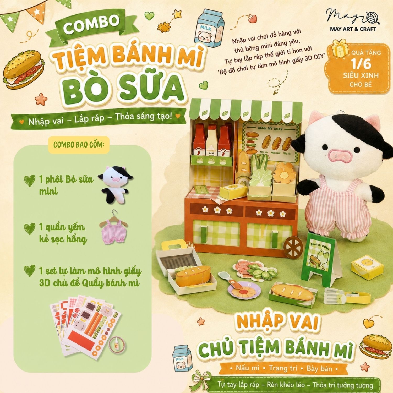 Bộ đồ chơi thủ công nhập vai với thú bông mini Tiệm tạp hoá nhà May