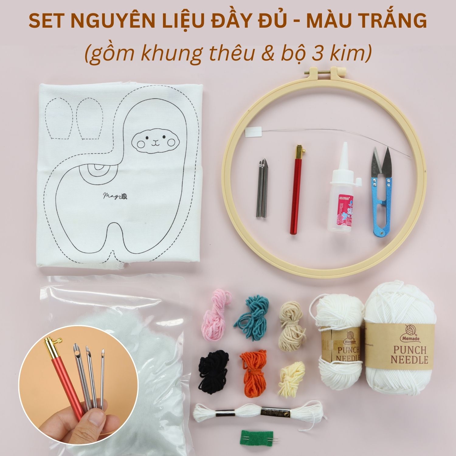 Bộ nguyên liệu làm thú bông Alpaca từ thêu len nổi punch needle