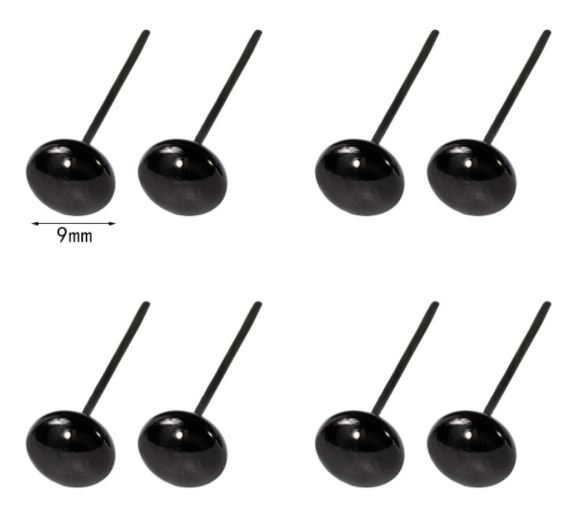 Mắt nhựa gắn thú đen dẹt (10 đôi) - 9mm