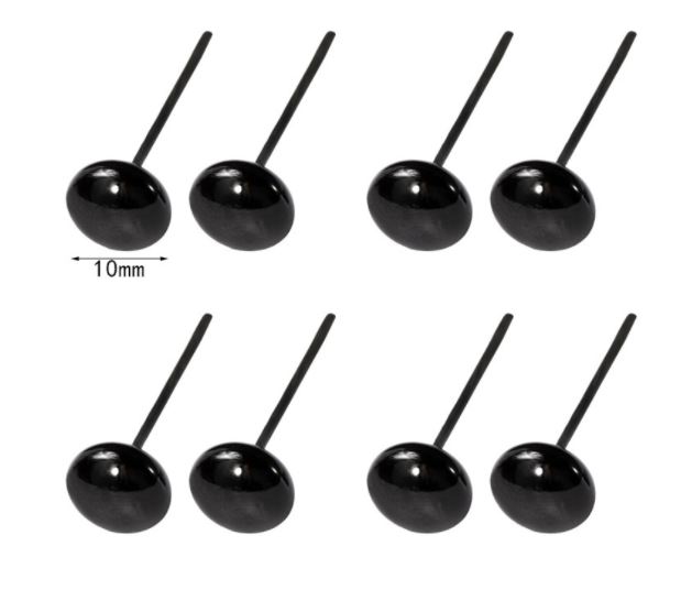 Mắt nhựa gắn thú đen dẹt (10 đôi) - 9mm