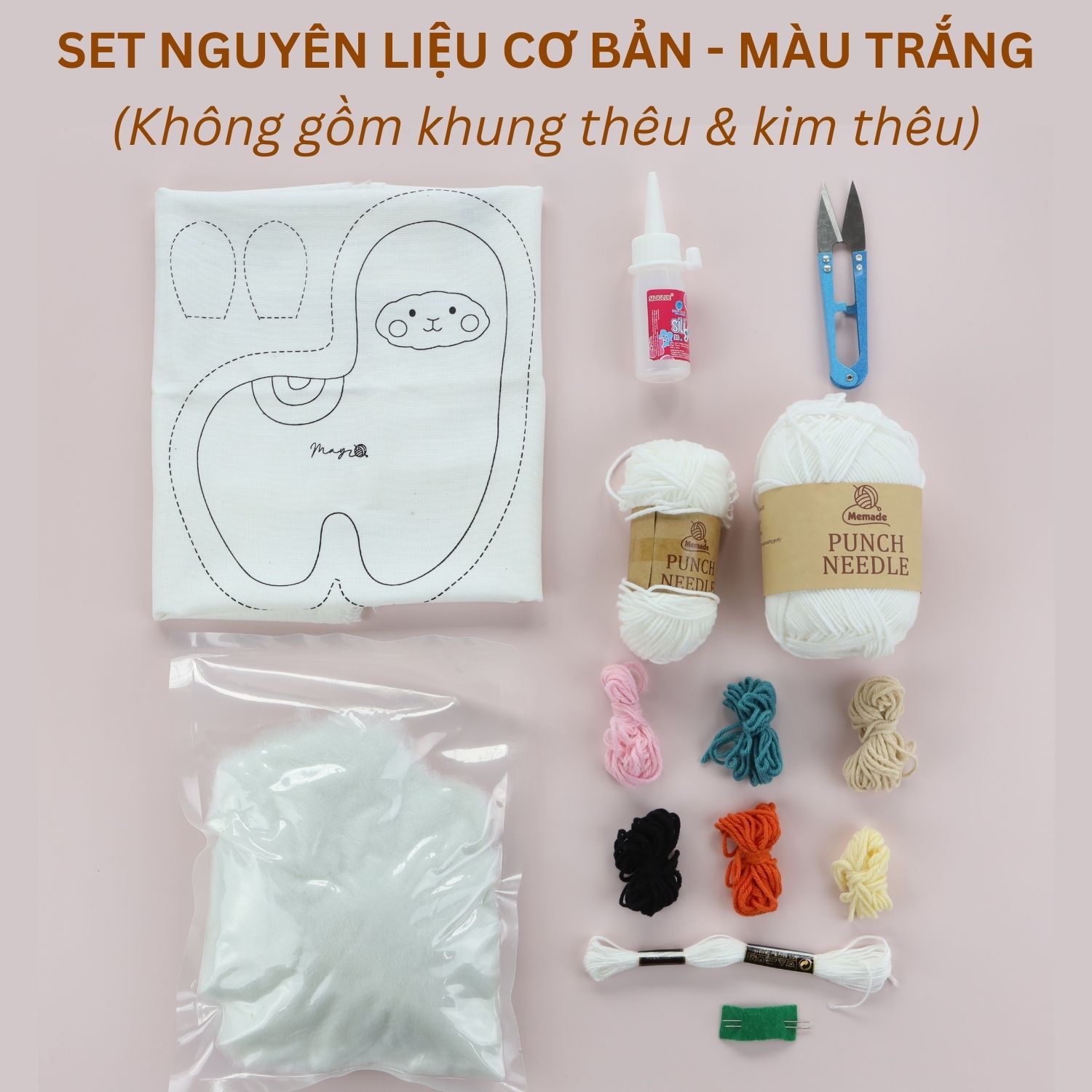 Bộ nguyên liệu làm thú bông Alpaca từ thêu len nổi punch needle