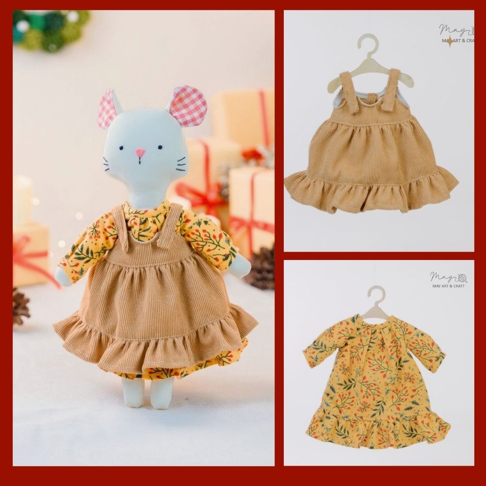 Set váy yếm nâu nhạt kèm váy chân bèo