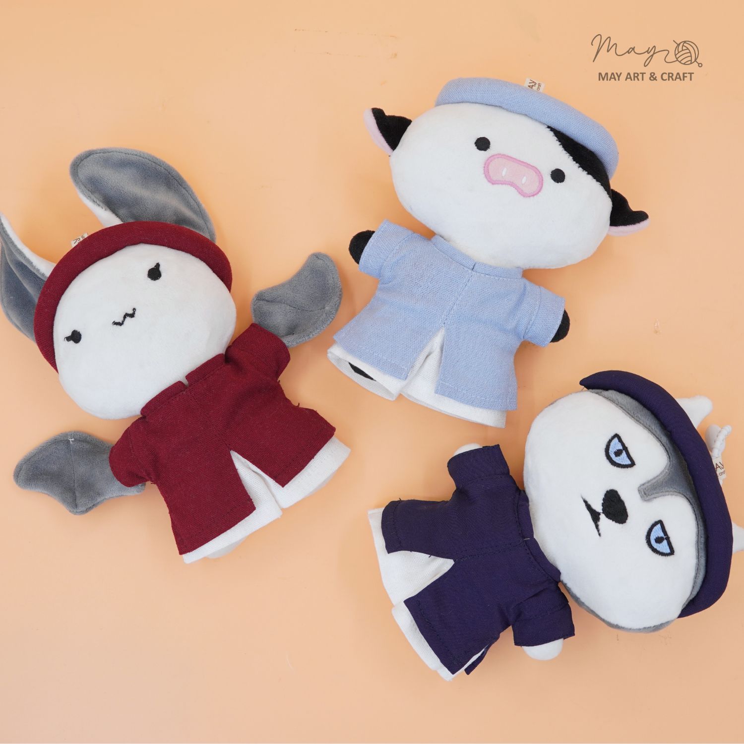 Set áo dài cổ đứng kèm khăn mấn cho thú bông mini