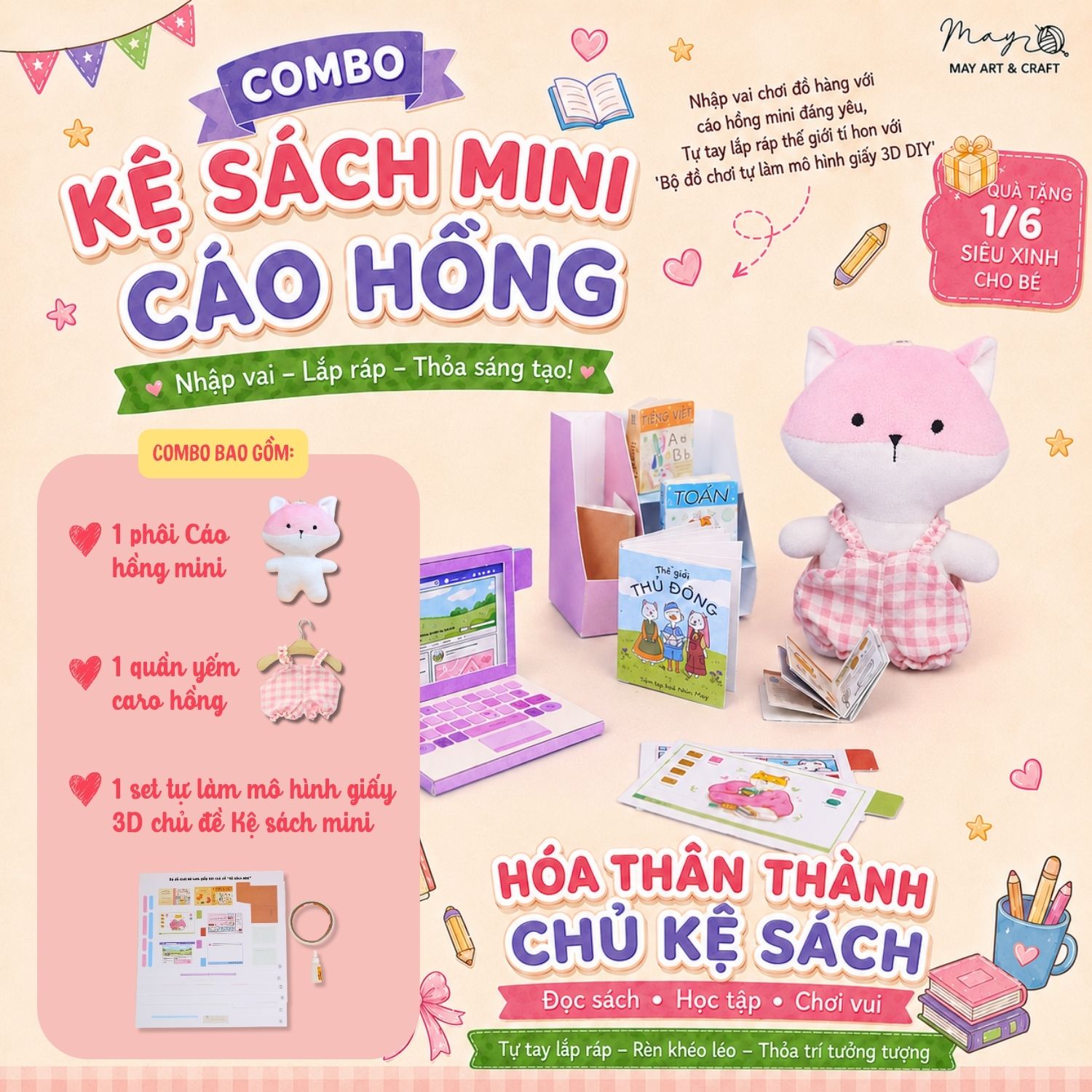 Bộ đồ chơi thủ công nhập vai với thú bông mini Tiệm tạp hoá nhà May