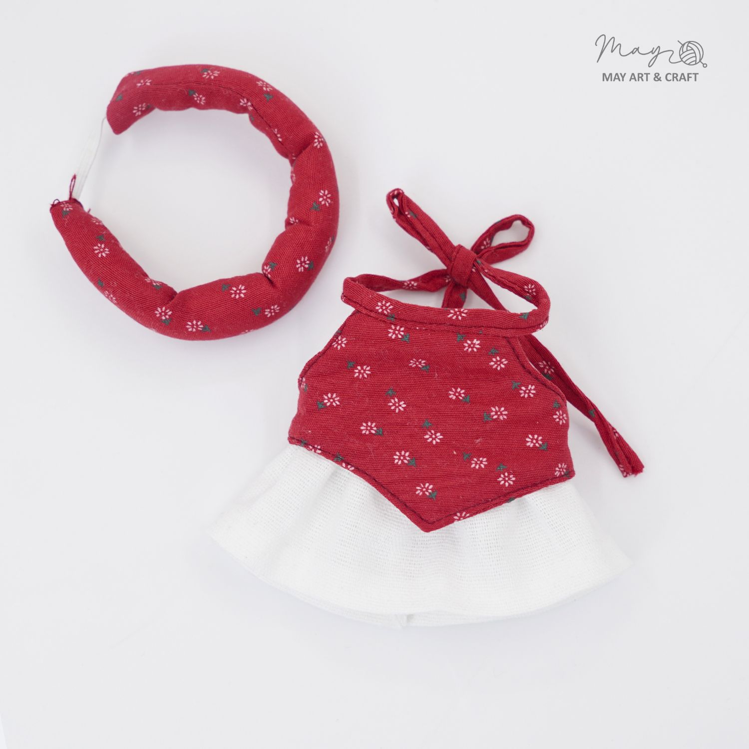 Set váy yếm kèm khăn mấn cho thú bông mini
