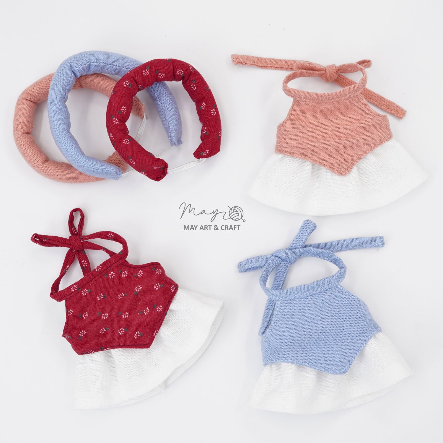 Set váy yếm kèm khăn mấn cho thú bông mini