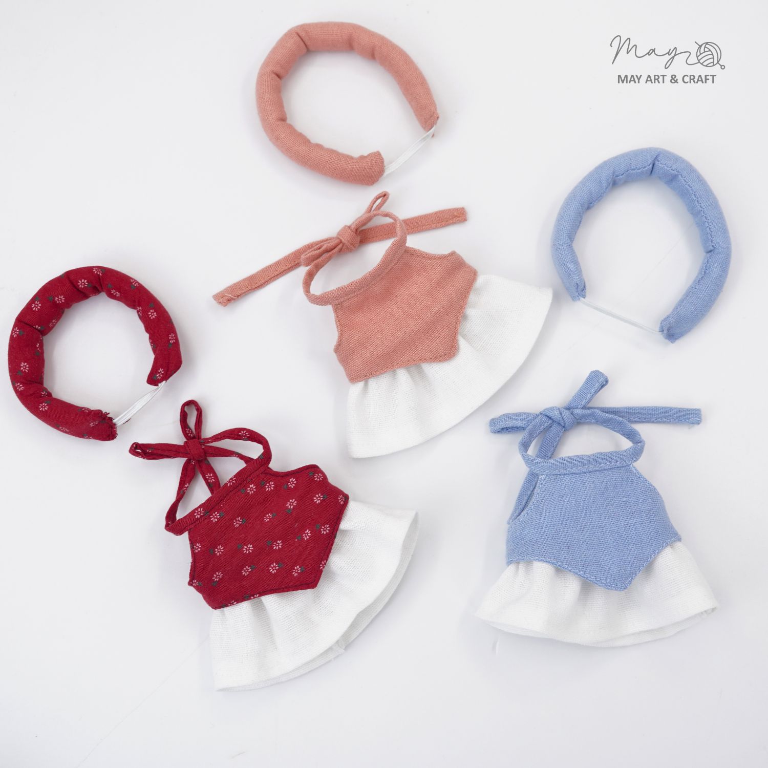 Set váy yếm kèm khăn mấn cho thú bông mini