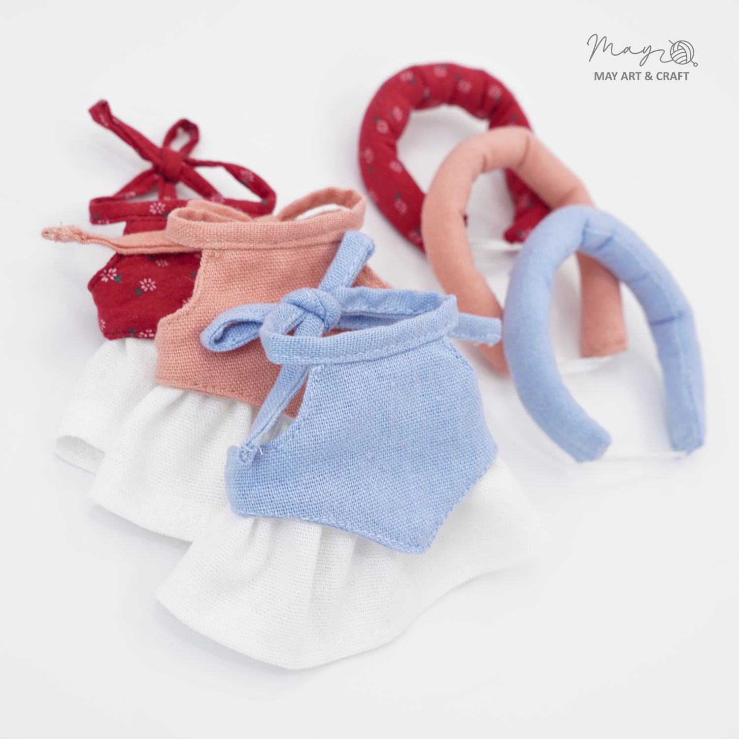 Set váy yếm kèm khăn mấn cho thú bông mini