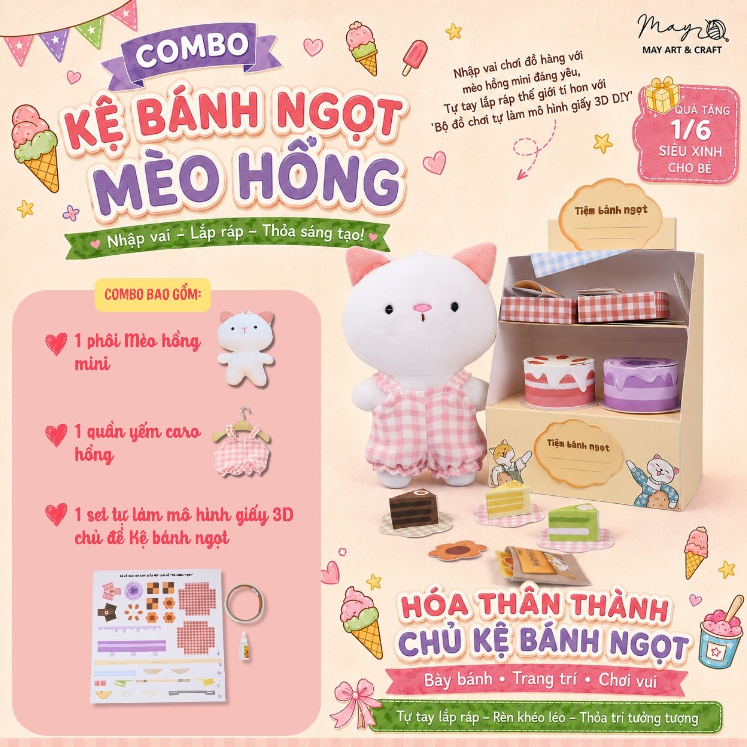 Bộ đồ chơi thủ công nhập vai với thú bông mini Tiệm tạp hoá nhà May
