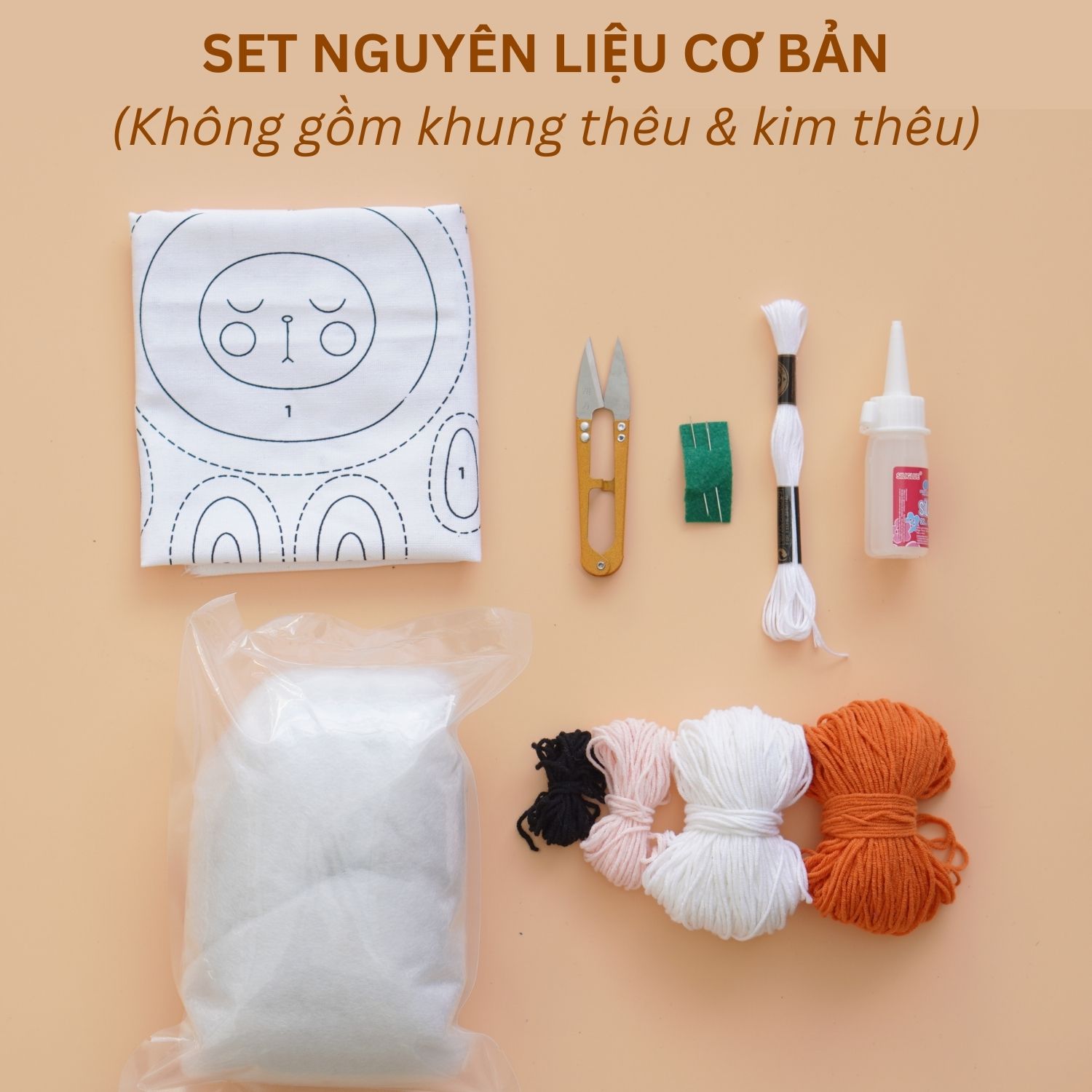 Bộ nguyên liệu làm Thỏ bông từ thêu len nổi punch needle