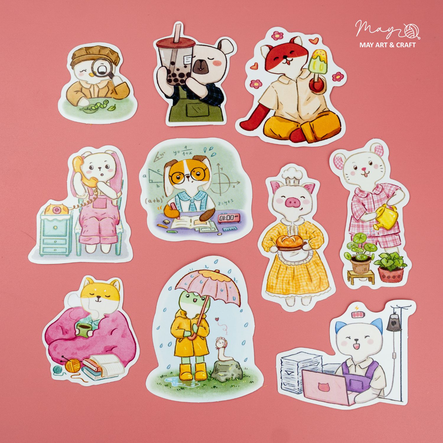 Bộ sticker 10 hình thú bông vải Tiệm Tạp Hóa Nhà May