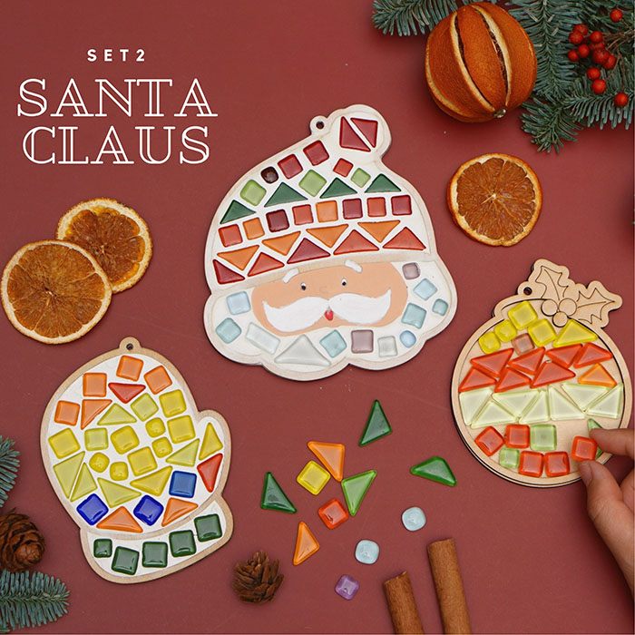 Set 3 hình khảm đá mosaic chủ đề Noel