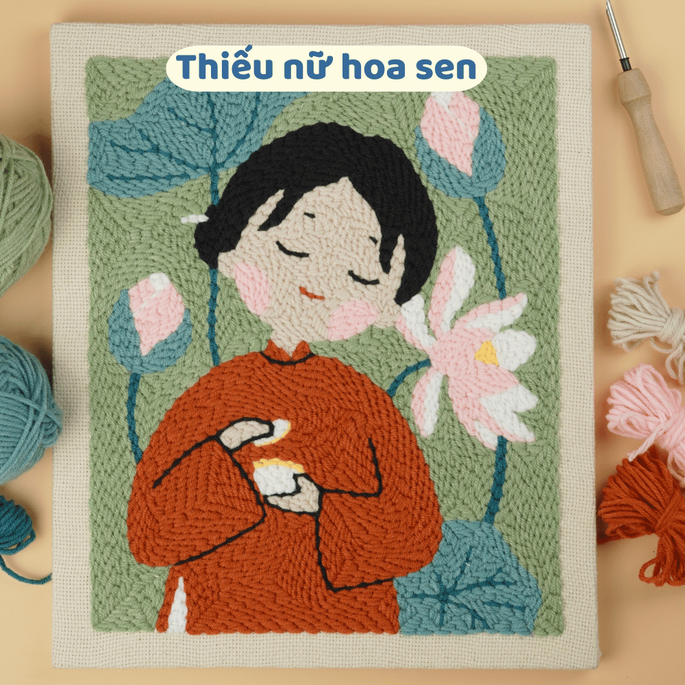 Set thêu tranh len nổi khung gỗ (punch needle) nhiều mẫu