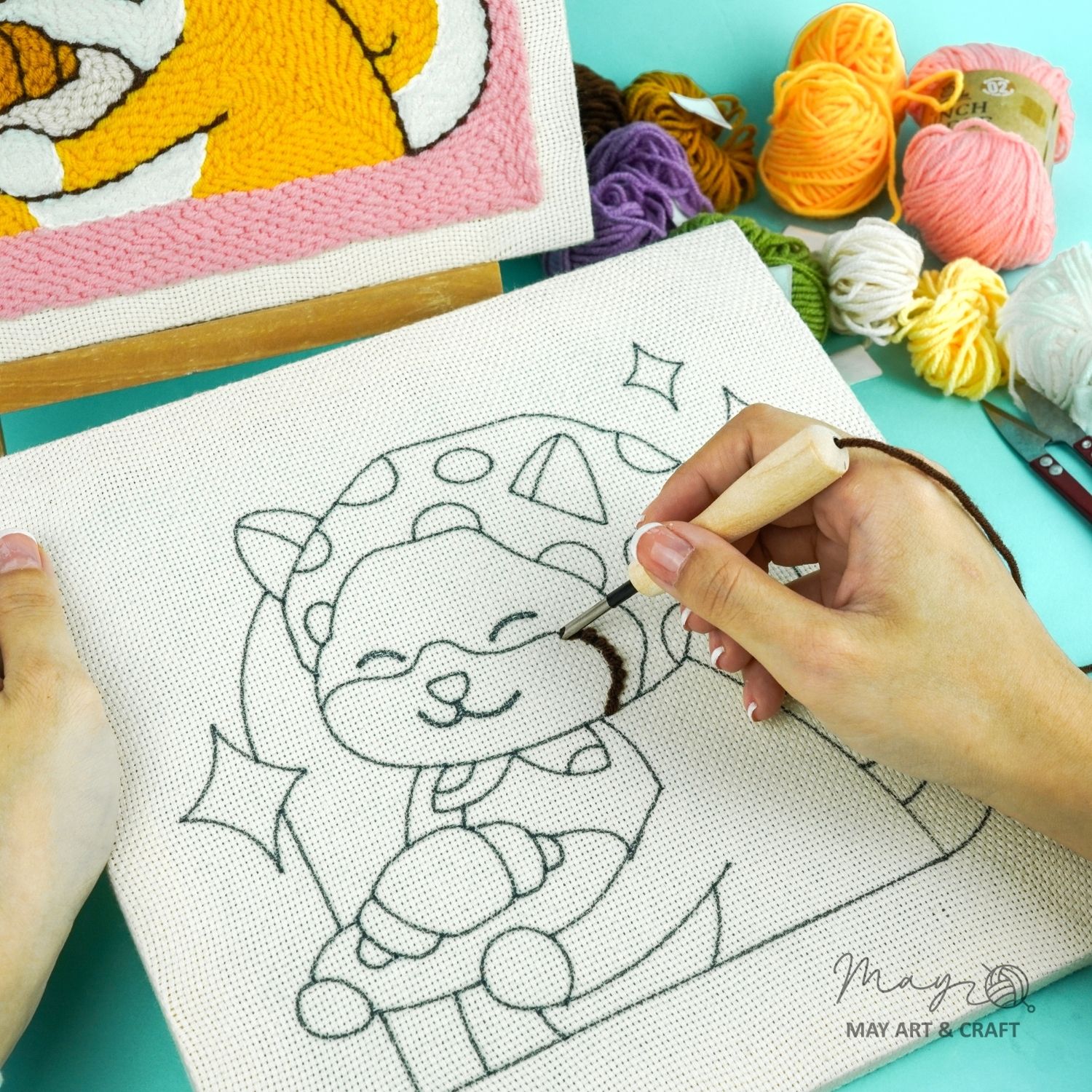 Set thêu tranh len nổi khung gỗ (punch needle) nhiều mẫu