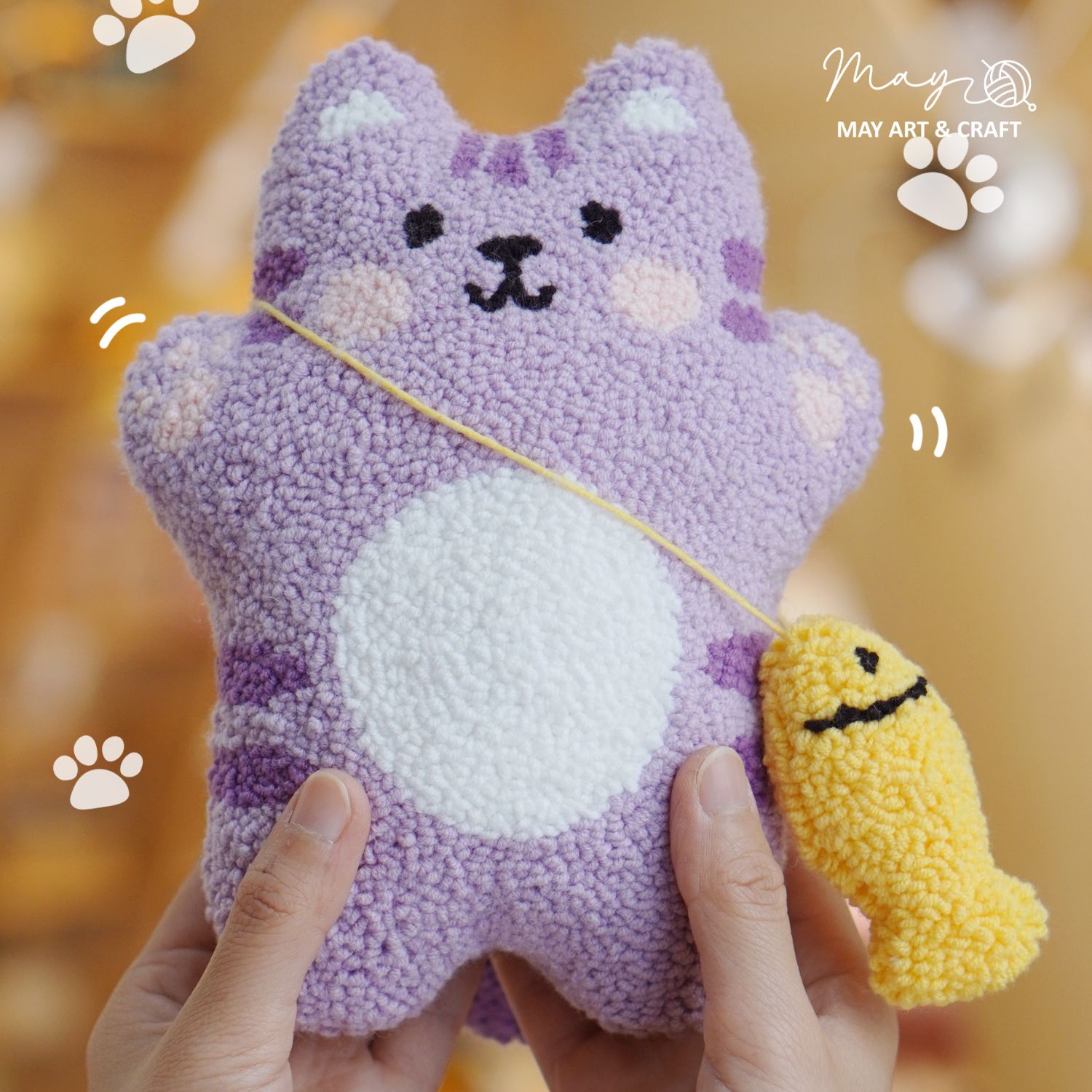 Bộ nguyên liệu làm thú bông Mèo tím từ thêu len nổi punch needle