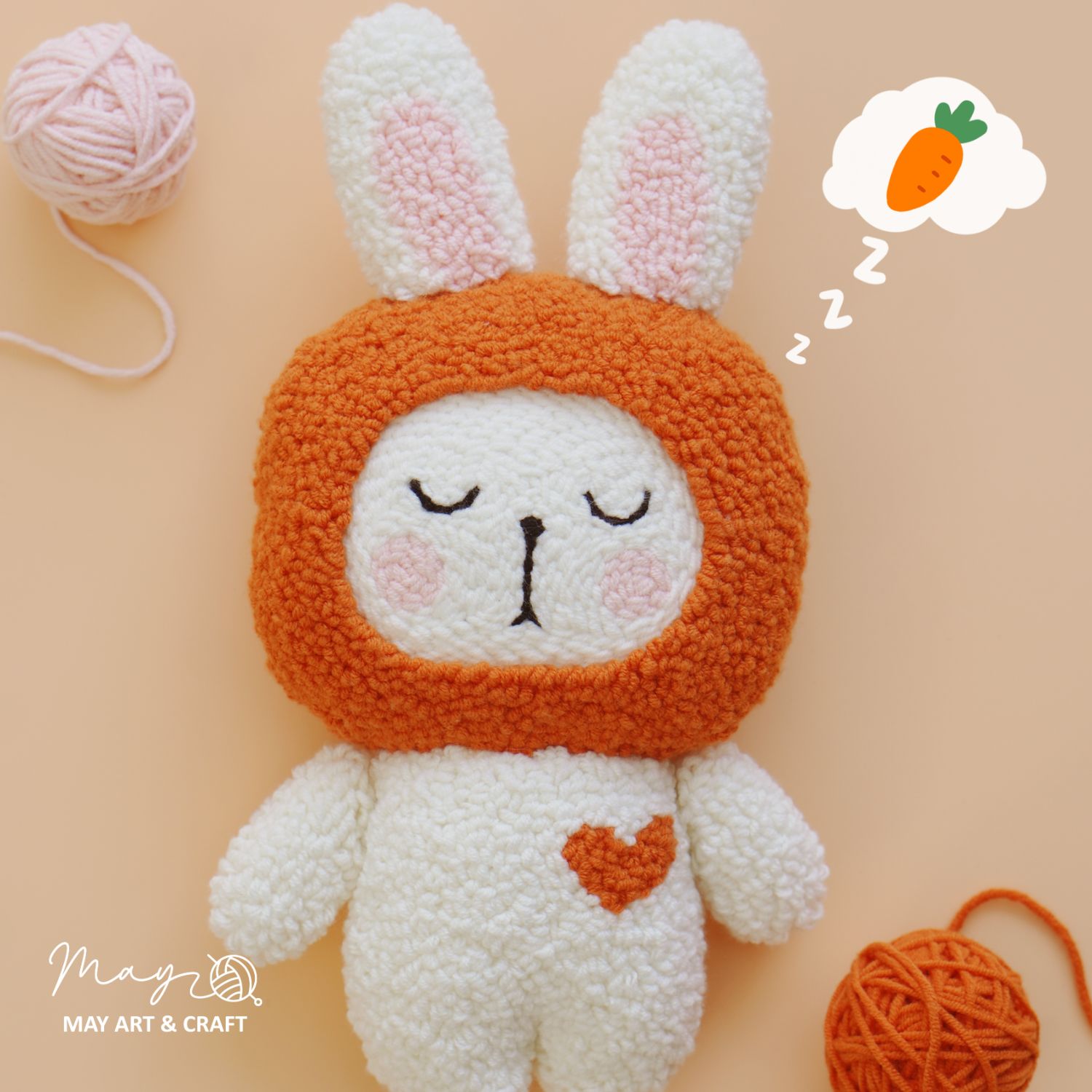 Bộ nguyên liệu làm Thỏ bông từ thêu len nổi punch needle