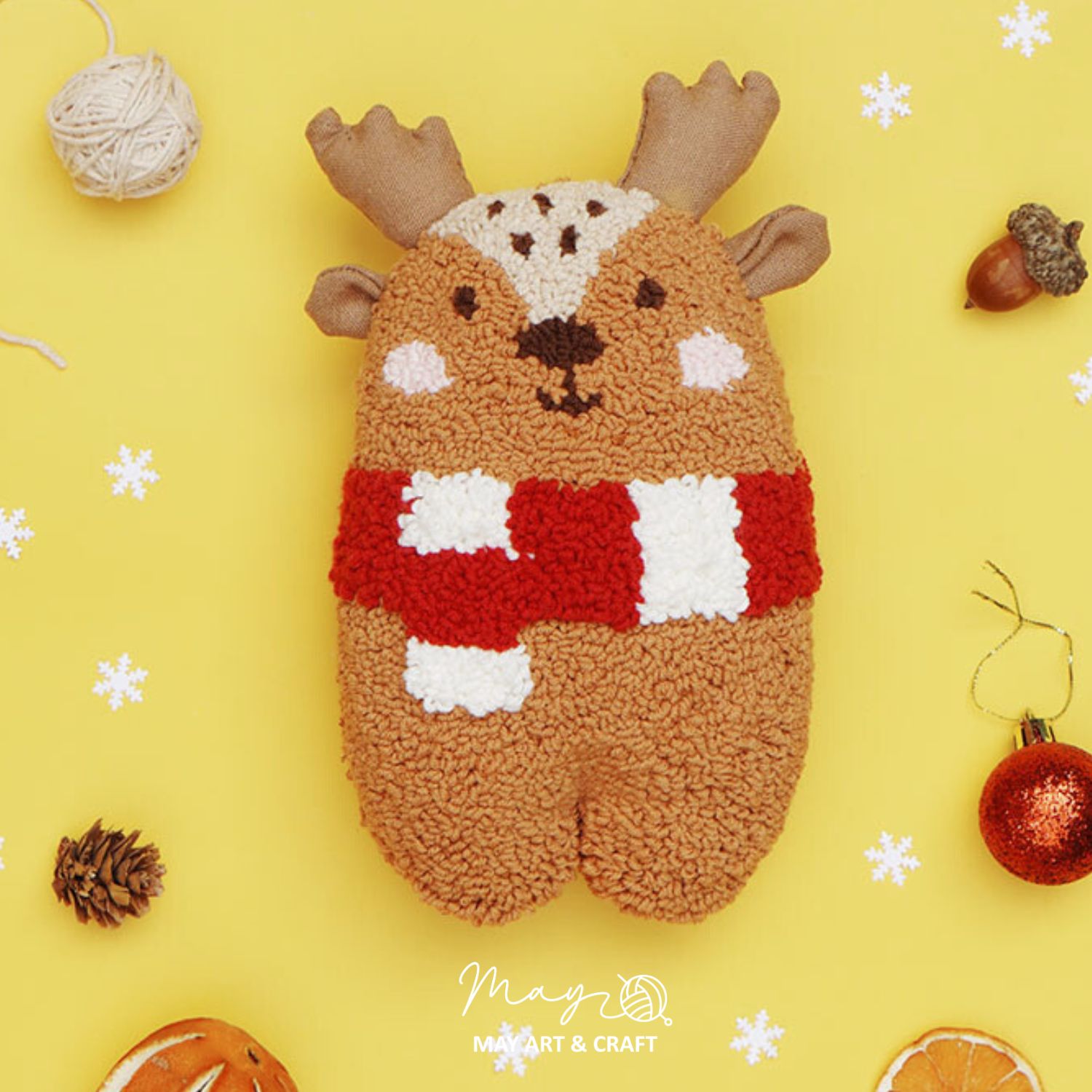 Bộ nguyên liệu làm thú bông Tuần lộc từ thêu len nổi punch needle