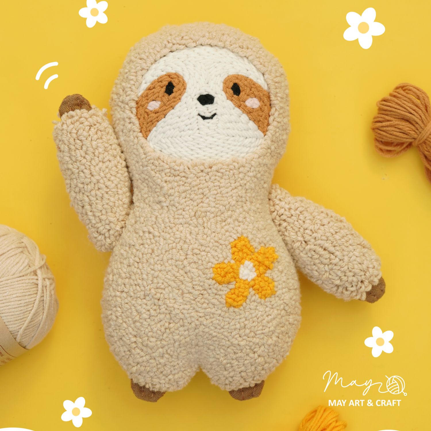 Bộ nguyên liệu làm thú bông Bé Lười từ thêu len nổi punch needle