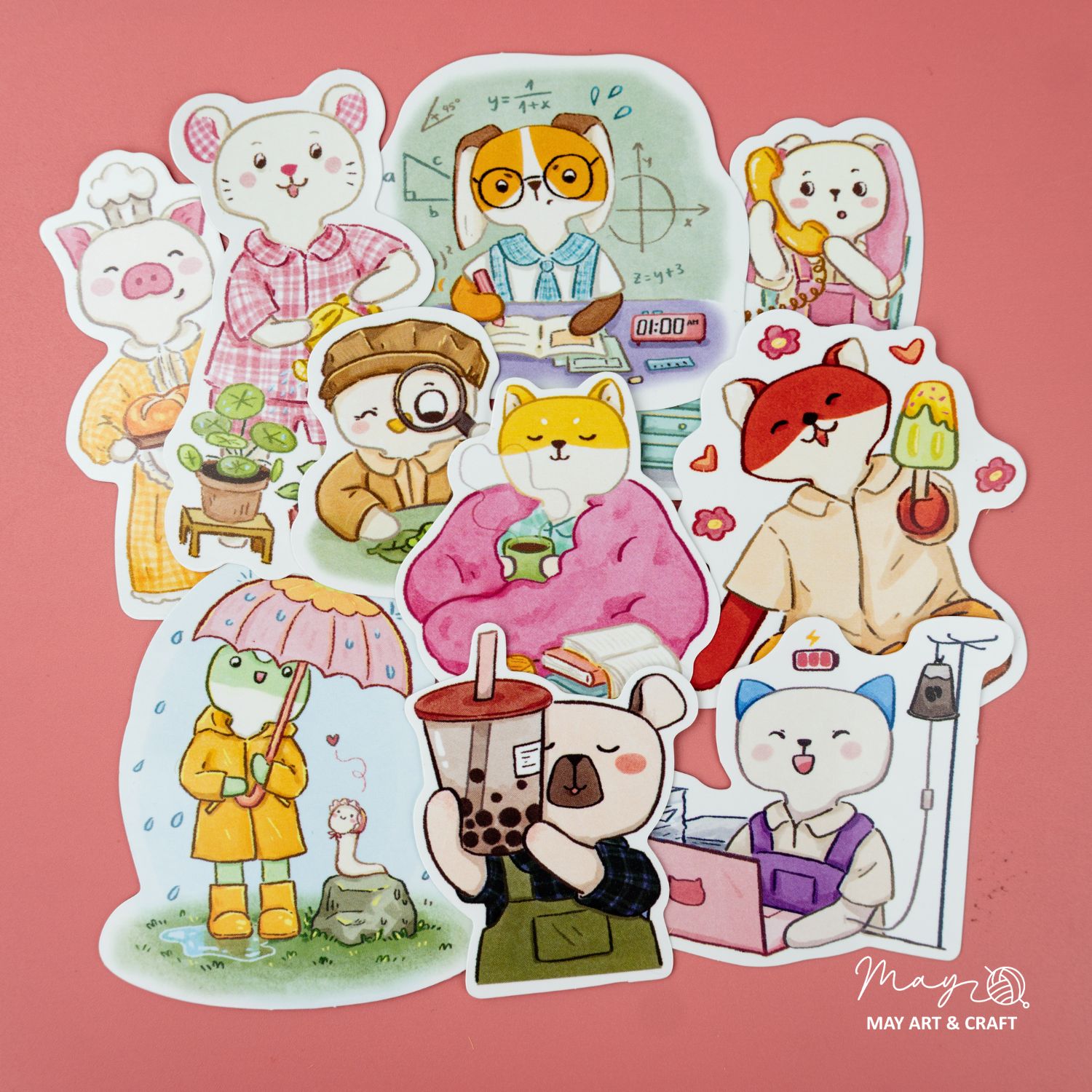 Bộ sticker 10 hình thú bông vải Tiệm Tạp Hóa Nhà May