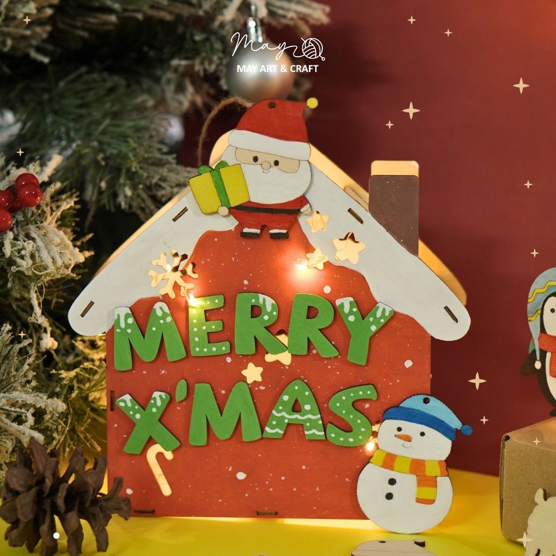 Set trang trí đèn lồng gỗ chủ đề Noel