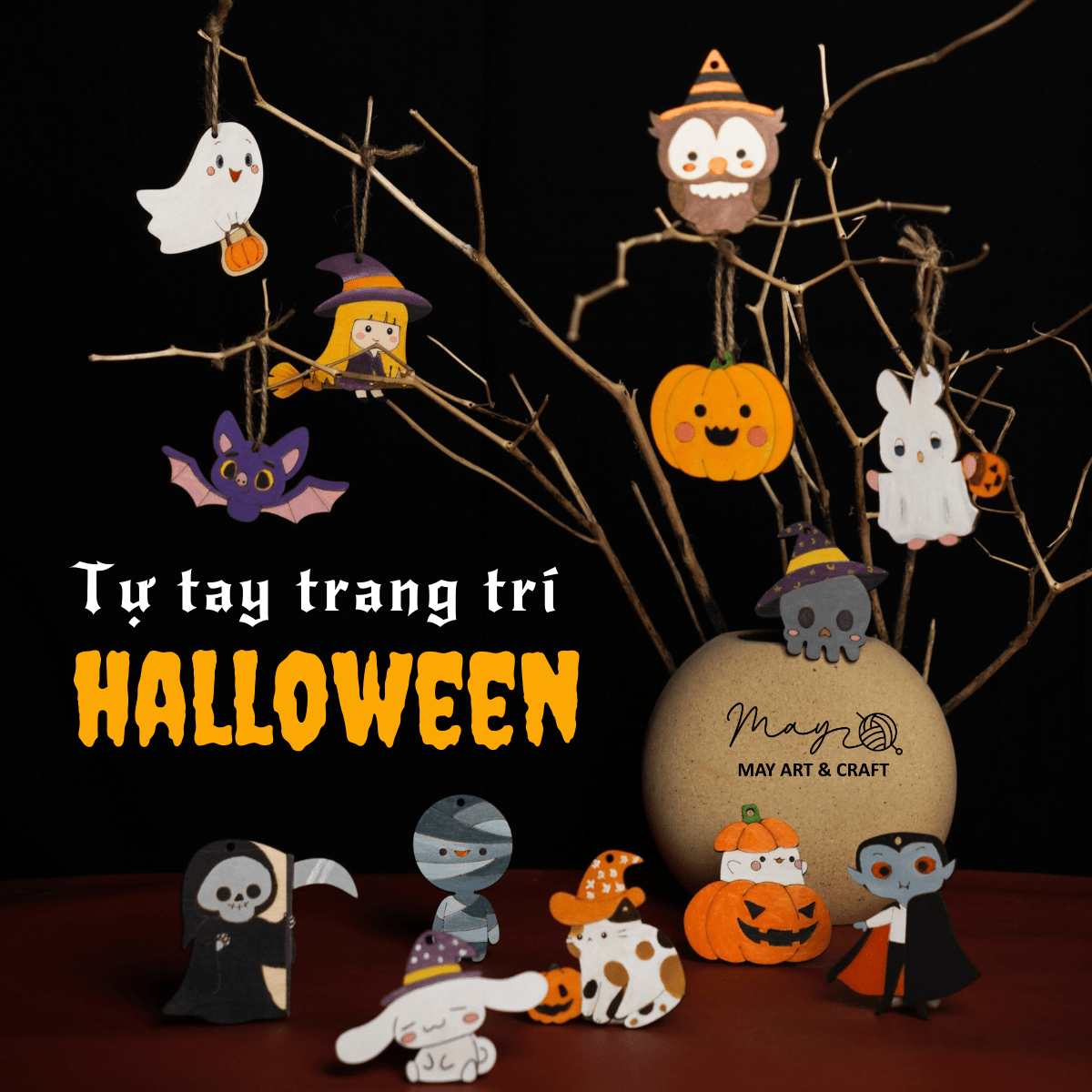 Set 20 hình gỗ tự tô màu trang trí Halloween