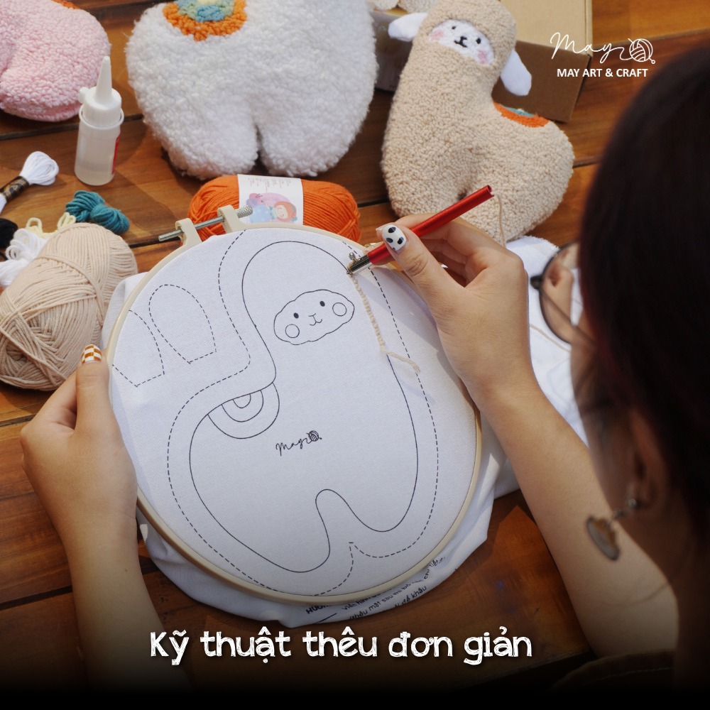 Bộ nguyên liệu làm thú bông Alpaca từ thêu len nổi punch needle