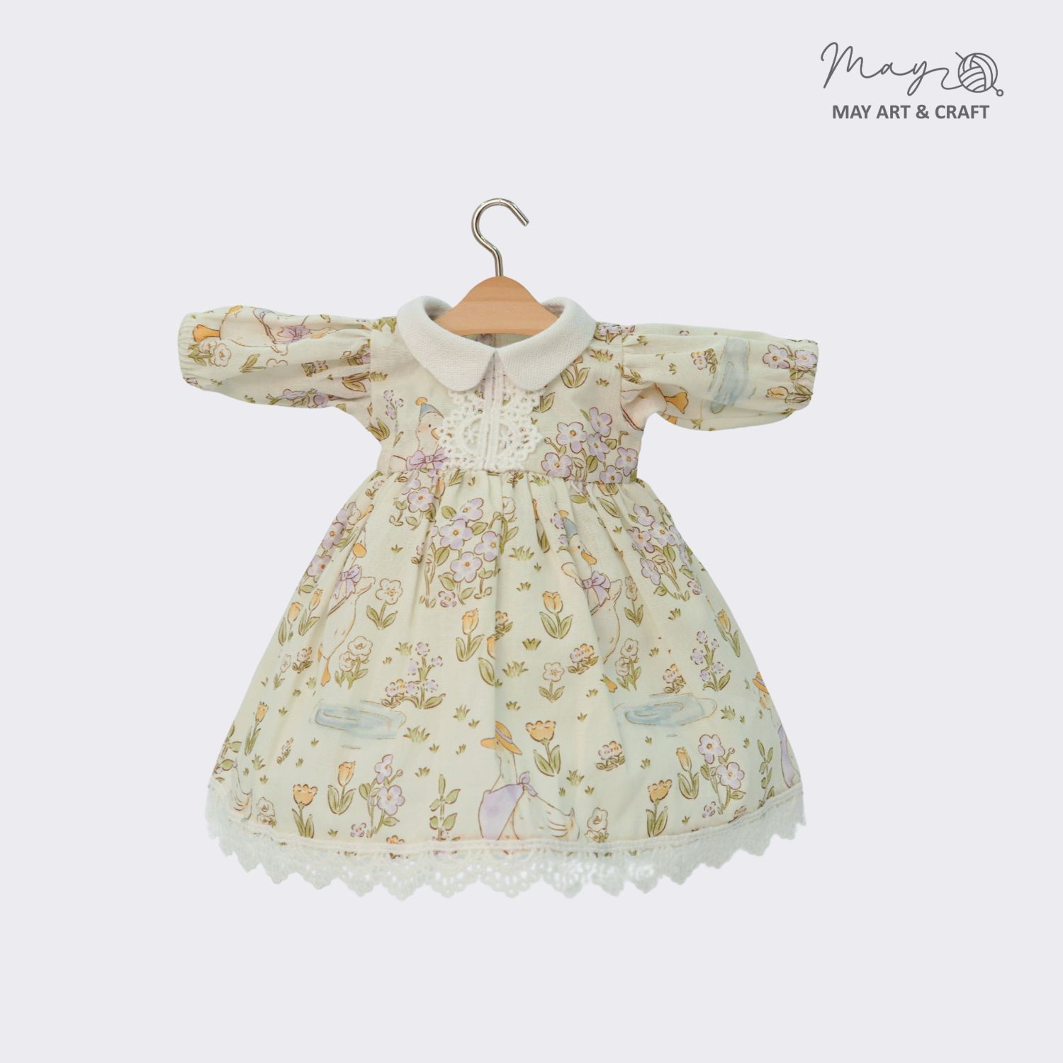 Váy xòe cổ sen phối ren cho thú bông (nhiều màu sắc hoạ tiết)