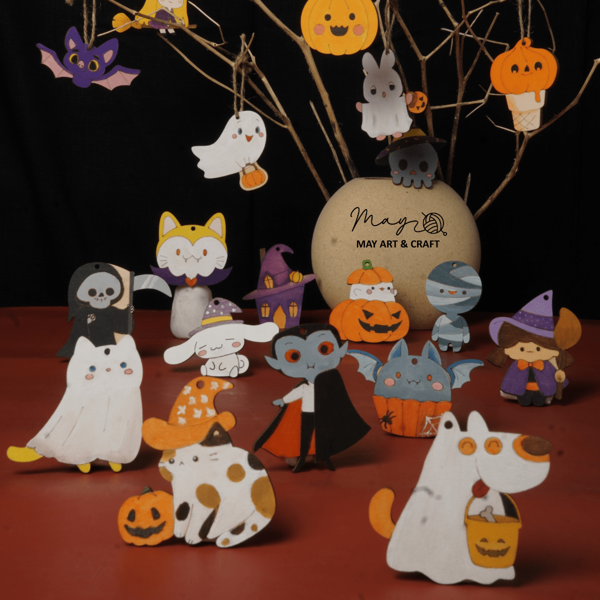 Set 20 hình gỗ tự tô màu trang trí Halloween